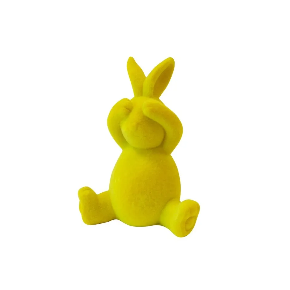 LAPIN DÉCORATIF RÉSINE VELOURS 10X8X6CM JAUNE