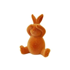 LAPIN DÉCORATIF RÉSINE VELOURS 10X8X6CM ORANGE