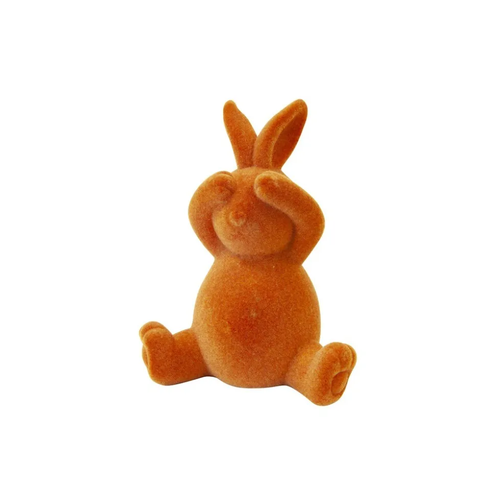 LAPIN DÉCORATIF RÉSINE VELOURS 10X8X6CM ORANGE
