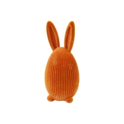 LAPIN DÉCORATIF ?'UF RÉSINE FLOQUÉE 19.2CM ORANGE