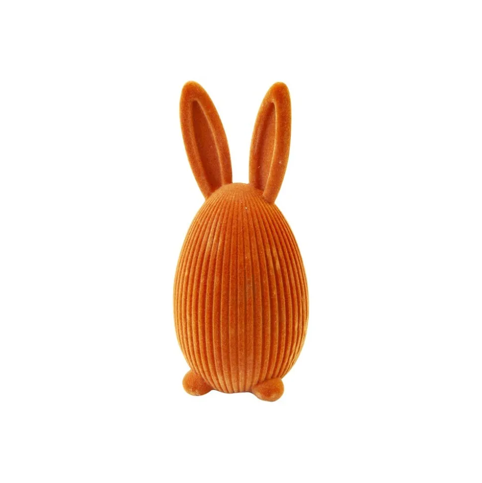 LAPIN DÉCORATIF ?'UF RÉSINE FLOQUÉE 19.2CM ORANGE
