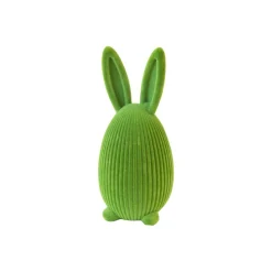 LAPIN DÉCORATIF ?'UF RÉSINE FLOQUÉE 19.2CM VERT