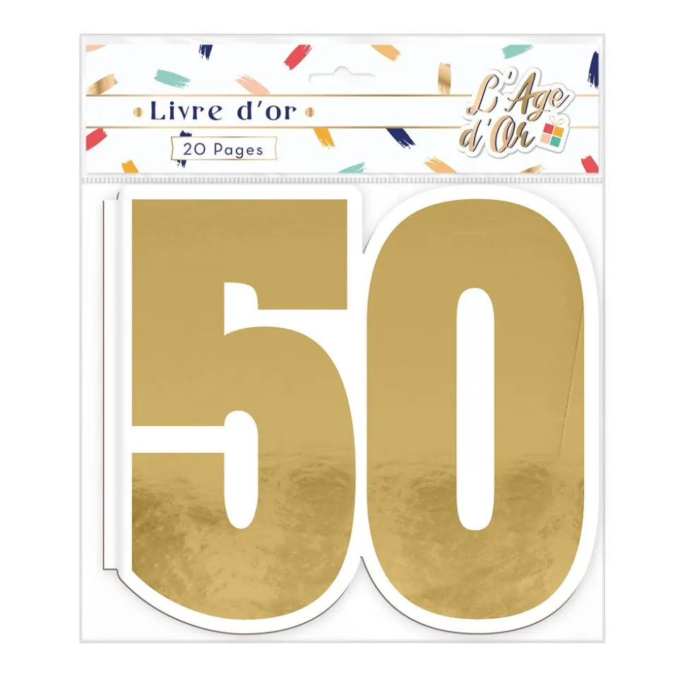 LIVRE D'OR ANNIVERSAIRE 50AINE 20P 23X21CM OR