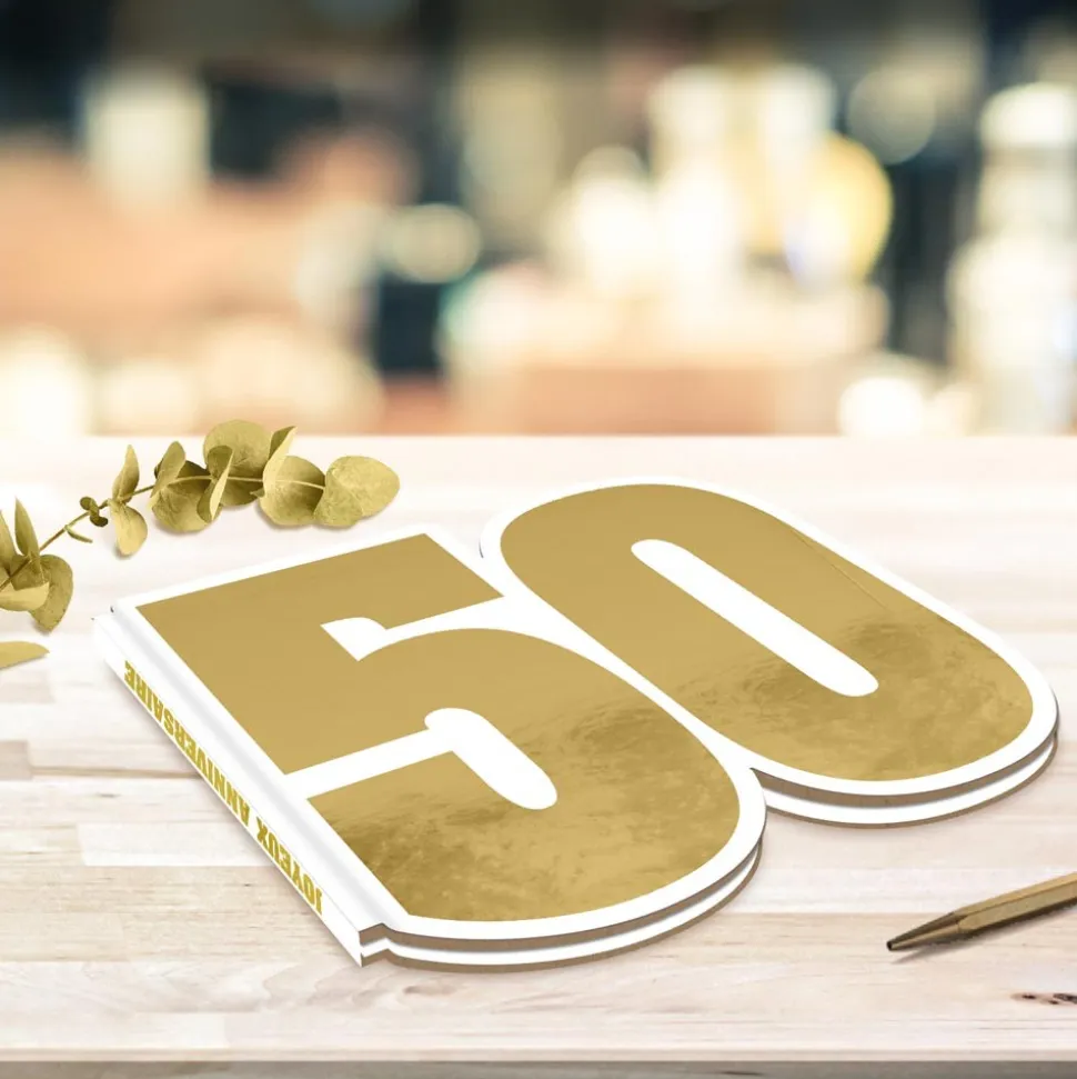 LIVRE D'OR ANNIVERSAIRE 50AINE 20P 23X21CM OR