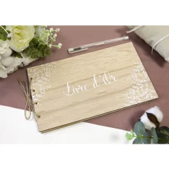 LIVRE D'OR BOIS MARIAGE VÉGÉTAL 52P 15X25CM NATURE