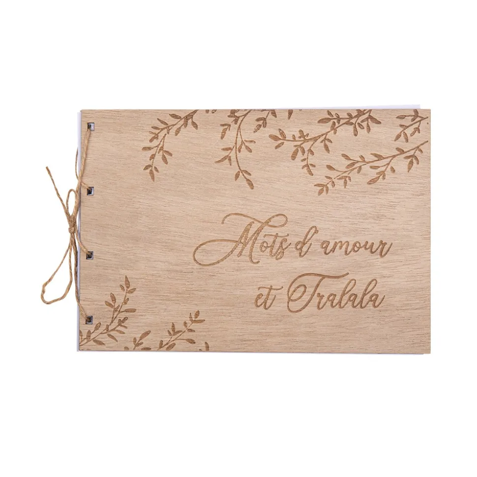 LIVRE D'OR BOIS MOTS D'AMOUR 68P 23X16CM NATUREL