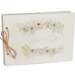LIVRE D'OR BOIS TENDRESSE FLEUR 40P 30X22CM NATURE