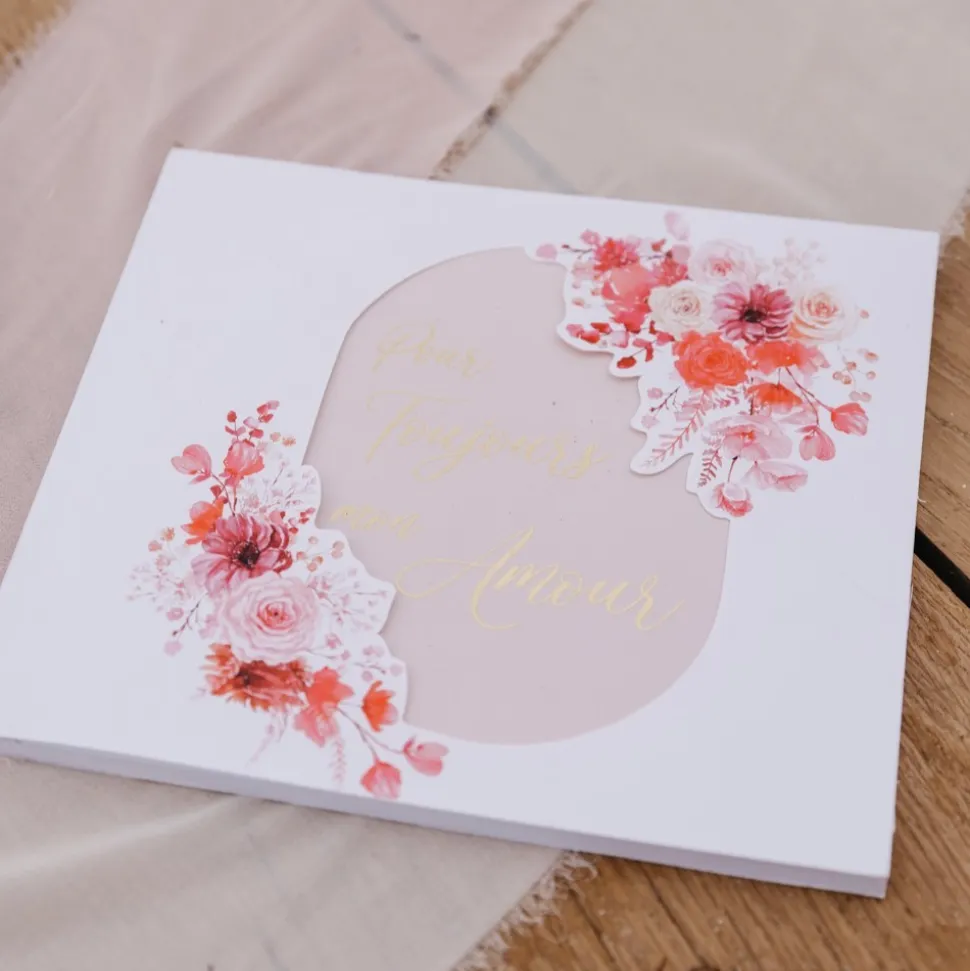 LIVRE D'OR CARTON AMOUR FLORAL 68P 21X18.5CM