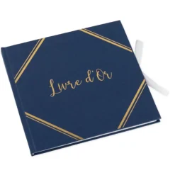 LIVRE D'OR CARTON COIN OR 68P 21X20CM BLEU MARINE