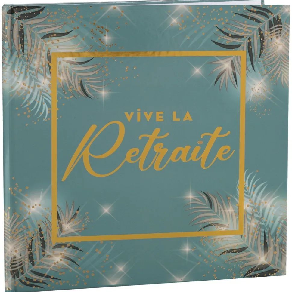 LIVRE D'OR CARTON RETRAITE DORÉE 20P 24CM CÉLADON