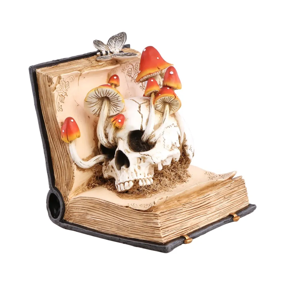 LIVRE TÊTE DE MORT CHAMPIGNON DÉCO RÉSINE 17X19CM