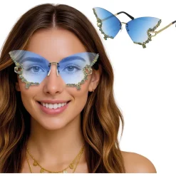 LUNETTES AILES PAPILLONS STRASS BLEU ADULTE