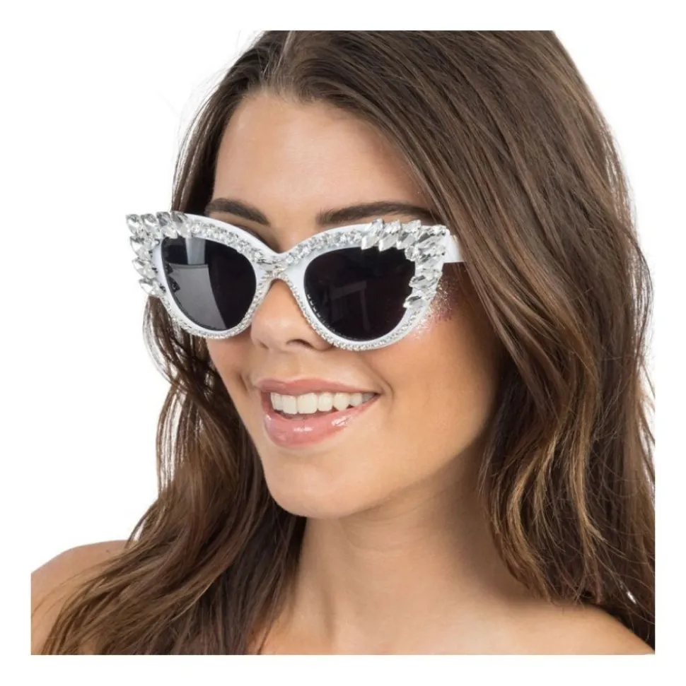 LUNETTES FESTIVES STRASS ARGENT BLANC ADULTE