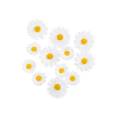 12 MARGUERITES TISSU 3CM 4.5CM BLANC JAUNE