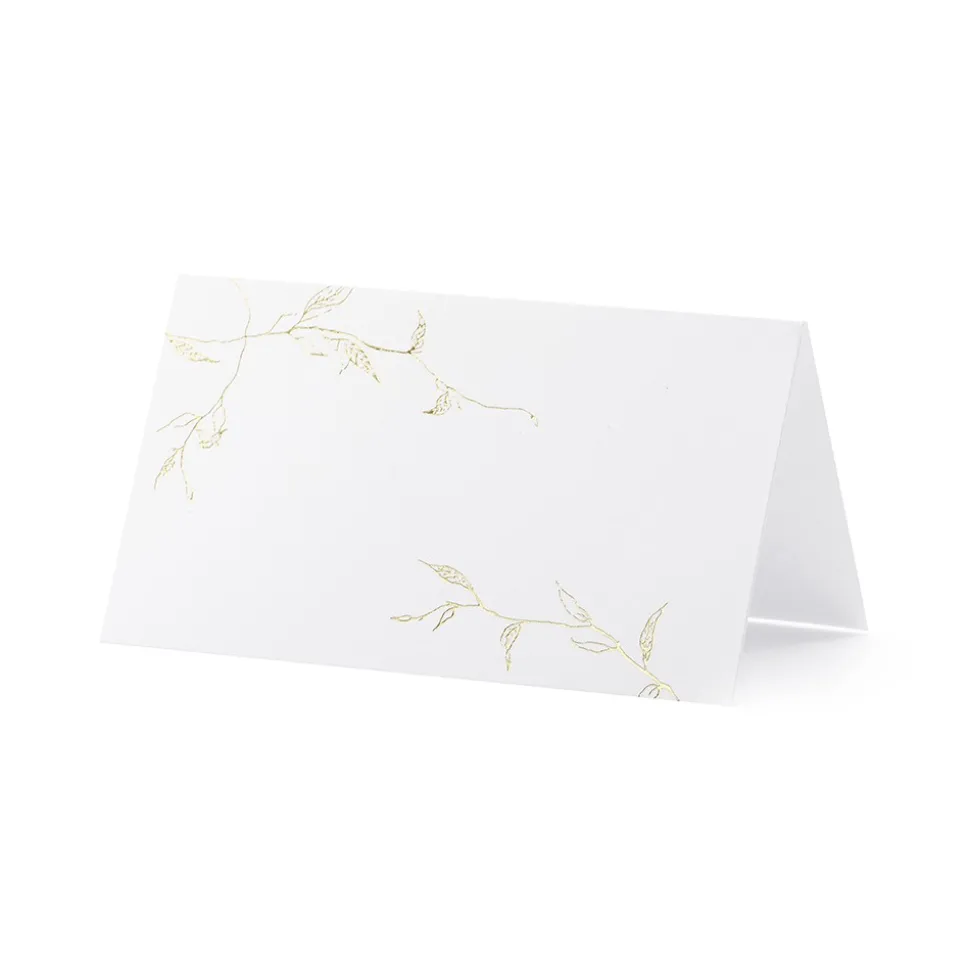 10 MARQUE-PLACES BLANC BRANCHES DORÉES 9.5X5.5CM