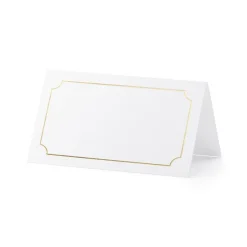 10 MARQUE-PLACES CADRE OR MÉTAL 9.5X5.5CM BLANC