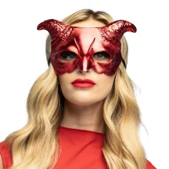 MASQUE DÉMON CORNES GLAMOUR ROUGE MÉTAL ADULTE
