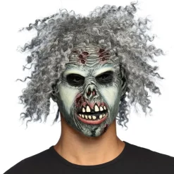 MASQUE INTÉGRAL LATEX PERRUQUE ZOMBIE FOU ADULTE