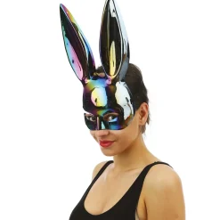 MASQUE LAPIN PVC RIGIDE IRIDESCENT NOIR ADULTE