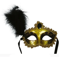 MASQUE LOUP VÉNITIEN BAROQUE PLUME OR-NOIR ADULTE