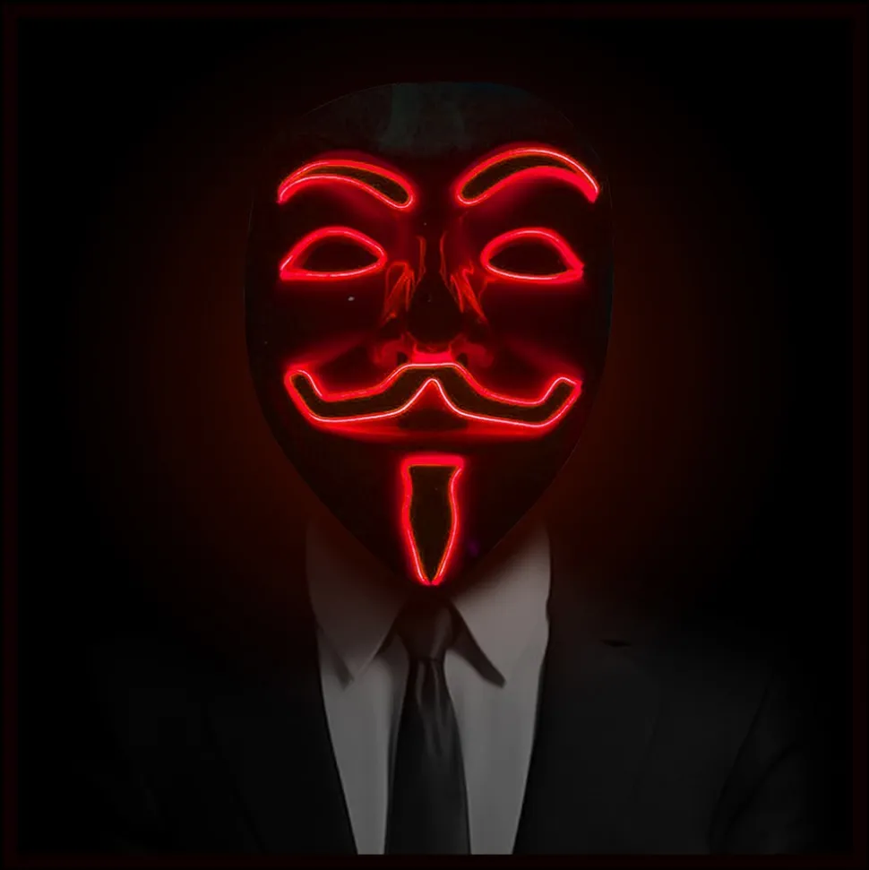MASQUE RIGIDE ANONYMOUS VENDETTA LED ROUGE ADULTE