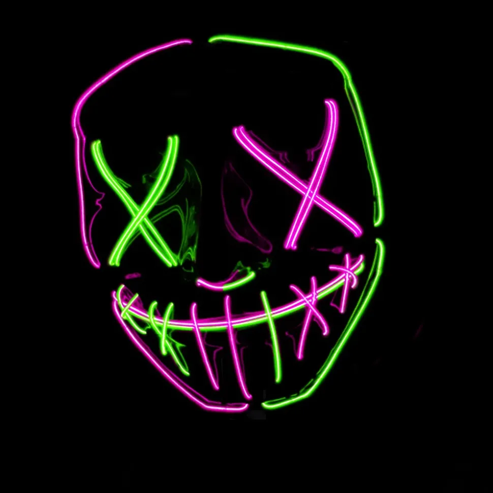 MASQUE RIGIDE CLOWN PURGE LED VERT ROSE ADULTE