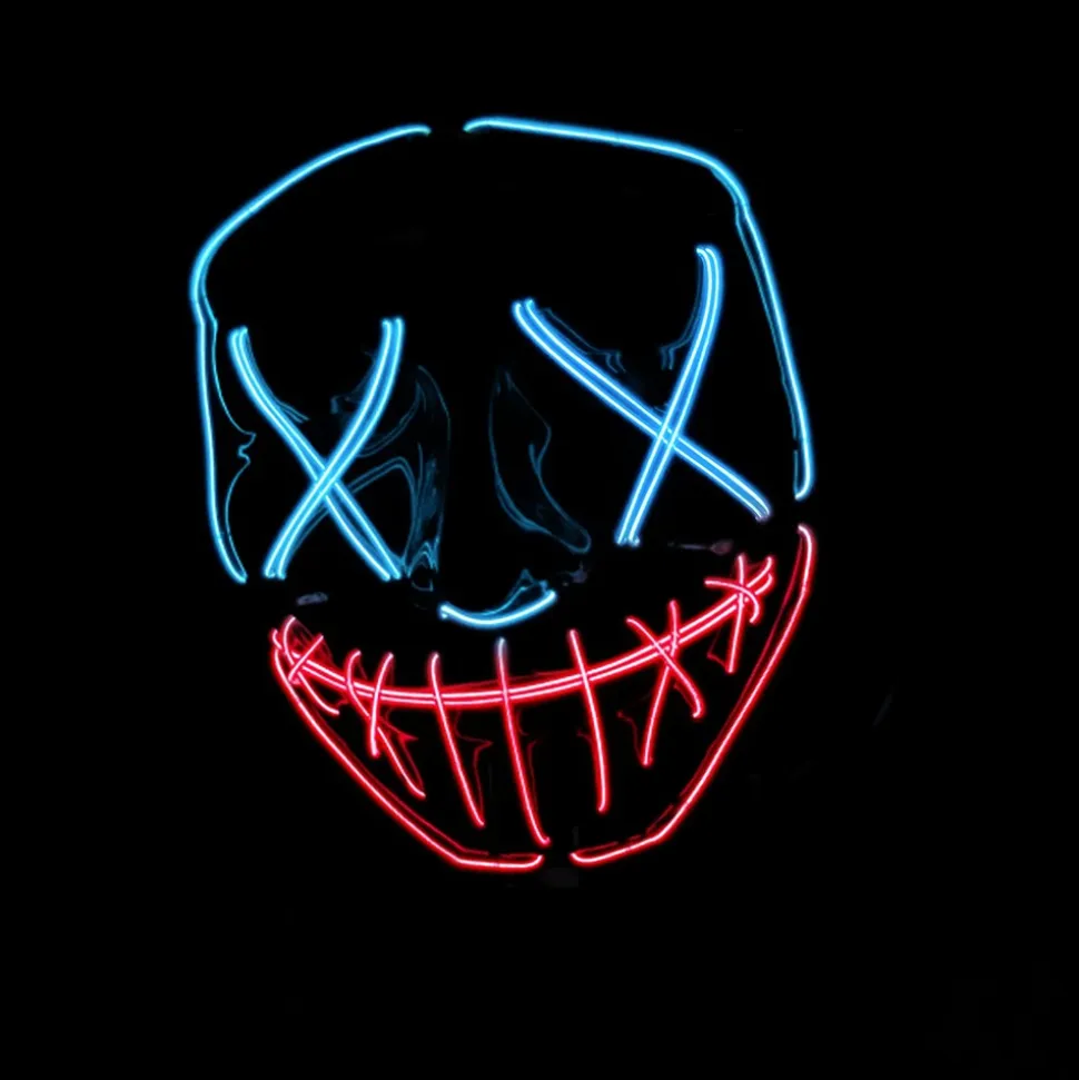 MASQUE RIGIDE CLOWN PURGE LED BLEU ROUGE ADULTE