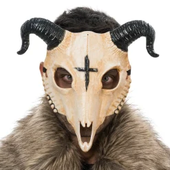 MASQUE SQUELETTE BOUC CORNES PE BEIGE ADULTE