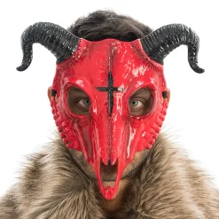MASQUE SQUELETTE BOUC CORNES PE ROUGE ADULTE
