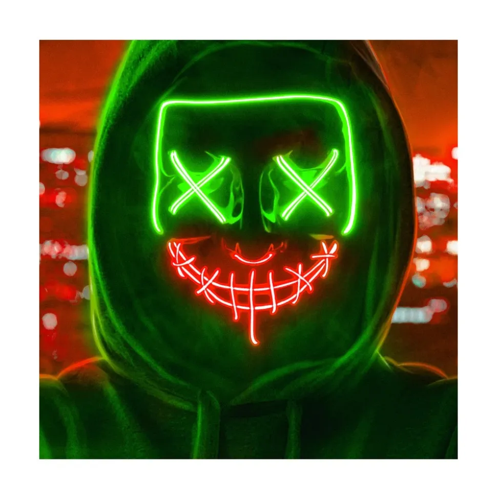 MASQUE TERRIFIANT HALLOWEEN LED VERTES ET ROUGES