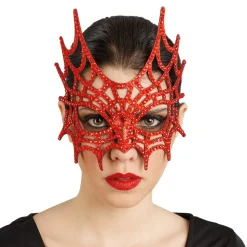 MASQUE TOILE ARAIGNÉE AJOURÉE STRASS ROUGE ADULTE