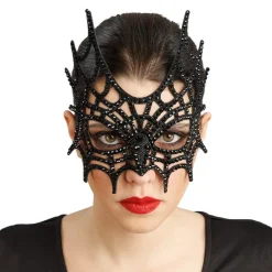 MASQUE TOILE ARAIGNÉE AJOURÉE STRASS NOIR ADULTE