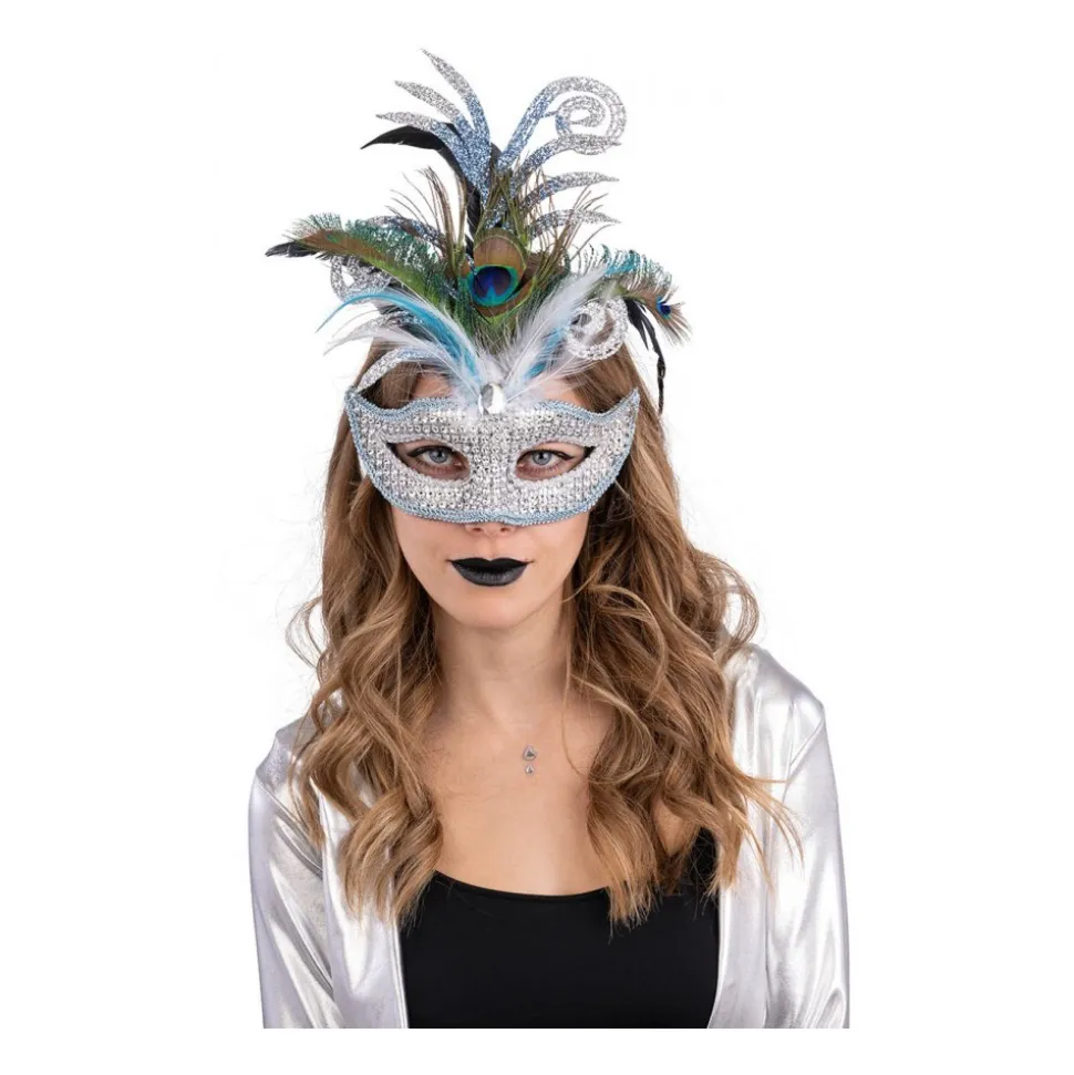 MASQUE VÉNITIEN ARGENT GLITTER PLASTIQUE ADULTE