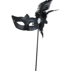 MASQUE VÉNITIEN BATON NOIR PLUMES BAROQUE ADULTE