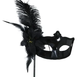 MASQUE VÉNITIEN BATON NOIR PLUMES BAROQUE ADULTE