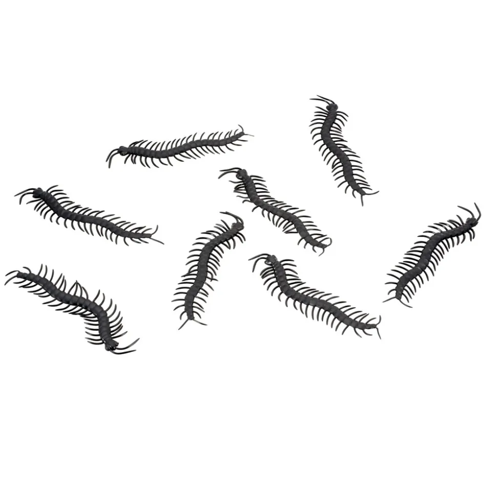 8 MILLE-PATTES DÉCO PLASTIQUE 14X3.5CM NOIR