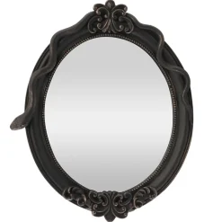 MIROIR OVALE BAROQUE SERPENT RÉSINE 30X37CM NOIR