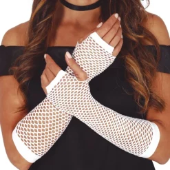 MITAINES GANTS LONGS RÉSILLES BLANC FEMME