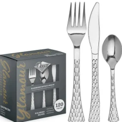 MÉNAGÈRE 120 COUVERTS DE TABLE RÉUTILISABLES ARGENT