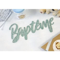 2 MOTS BAPTÊME TISSU METALLISÉ BLEU