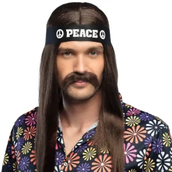 MOUSTACHE ADHÉSIVE BRUNE HIPPIE SEVENTIES HOMME