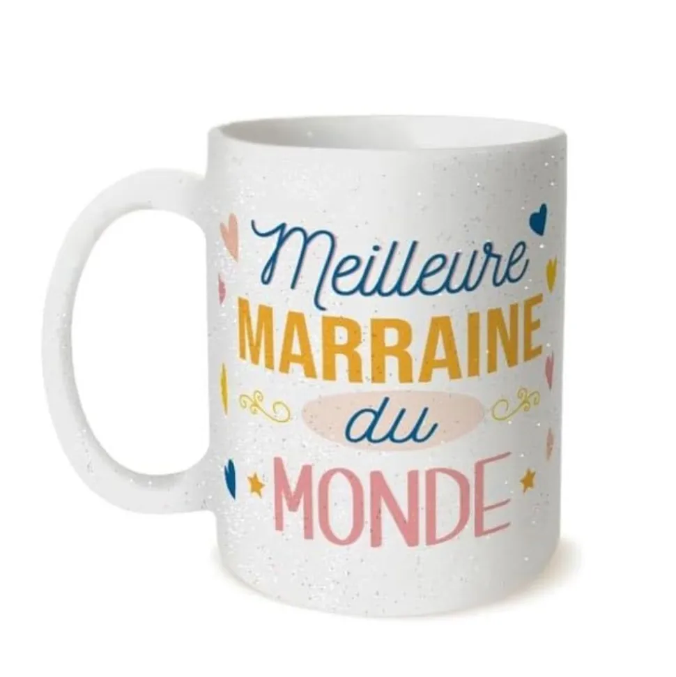 MUG CÉRAMIQUE PAILLETTES BEST MARRAINE MONDE 30CL