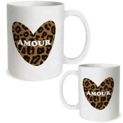 MUG CÉRAMIQUE PAILLETTES LÉOPARD ANIMAL AMOUR 30CL