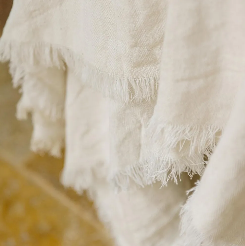 NAPPE COTON EFFILOCHÉE LAVABLE 1.4X2.4M CRÈME