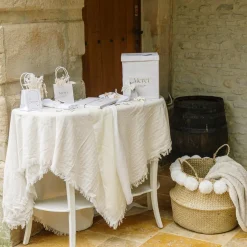 NAPPE COTON EFFILOCHÉE LAVABLE 1.4X2.4M CRÈME