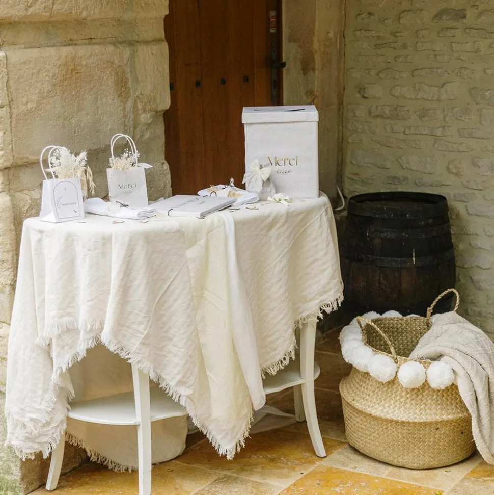 NAPPE COTON EFFILOCHÉE LAVABLE 1.4X2.4M CRÈME
