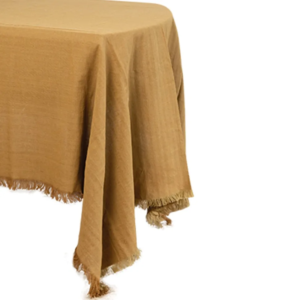 NAPPE COTON EFFILOCHÉE LAVABLE 1.4X2.4M CAMEL