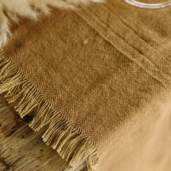 NAPPE COTON EFFILOCHÉE LAVABLE 1.4X2.4M CAMEL
