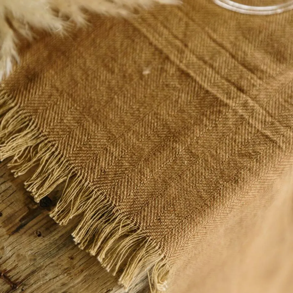 NAPPE COTON EFFILOCHÉE LAVABLE 1.4X2.4M CAMEL