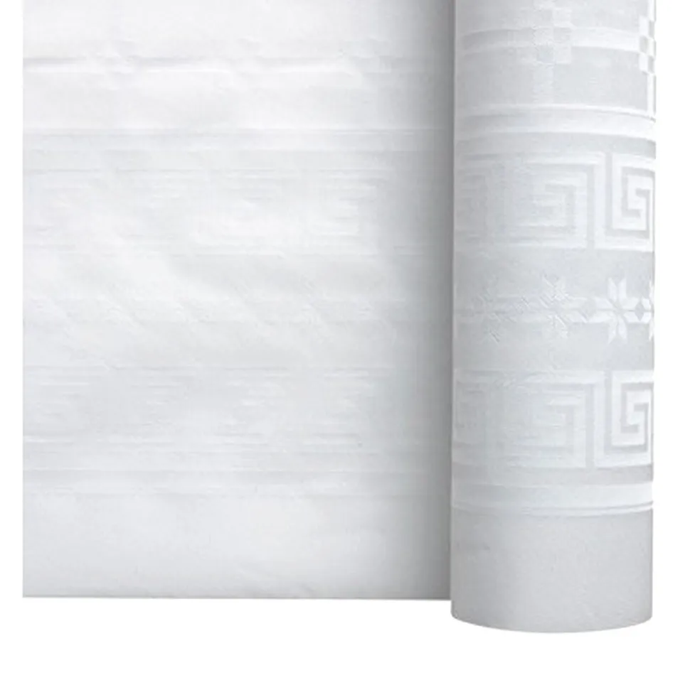 NAPPE PAPIER DAMASSÉ 6X1.18M BLANC